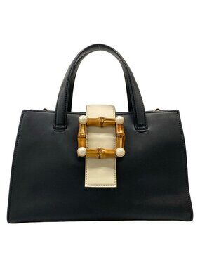 Gucci Handbag Nymphaea Bamboo Black Ivory Pearl Leather